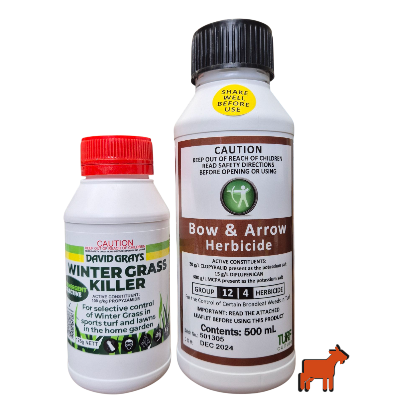 Bow and Arrow 500ml herbicide and David Grays Wintergrass Killer 125g lawn weed control bundle