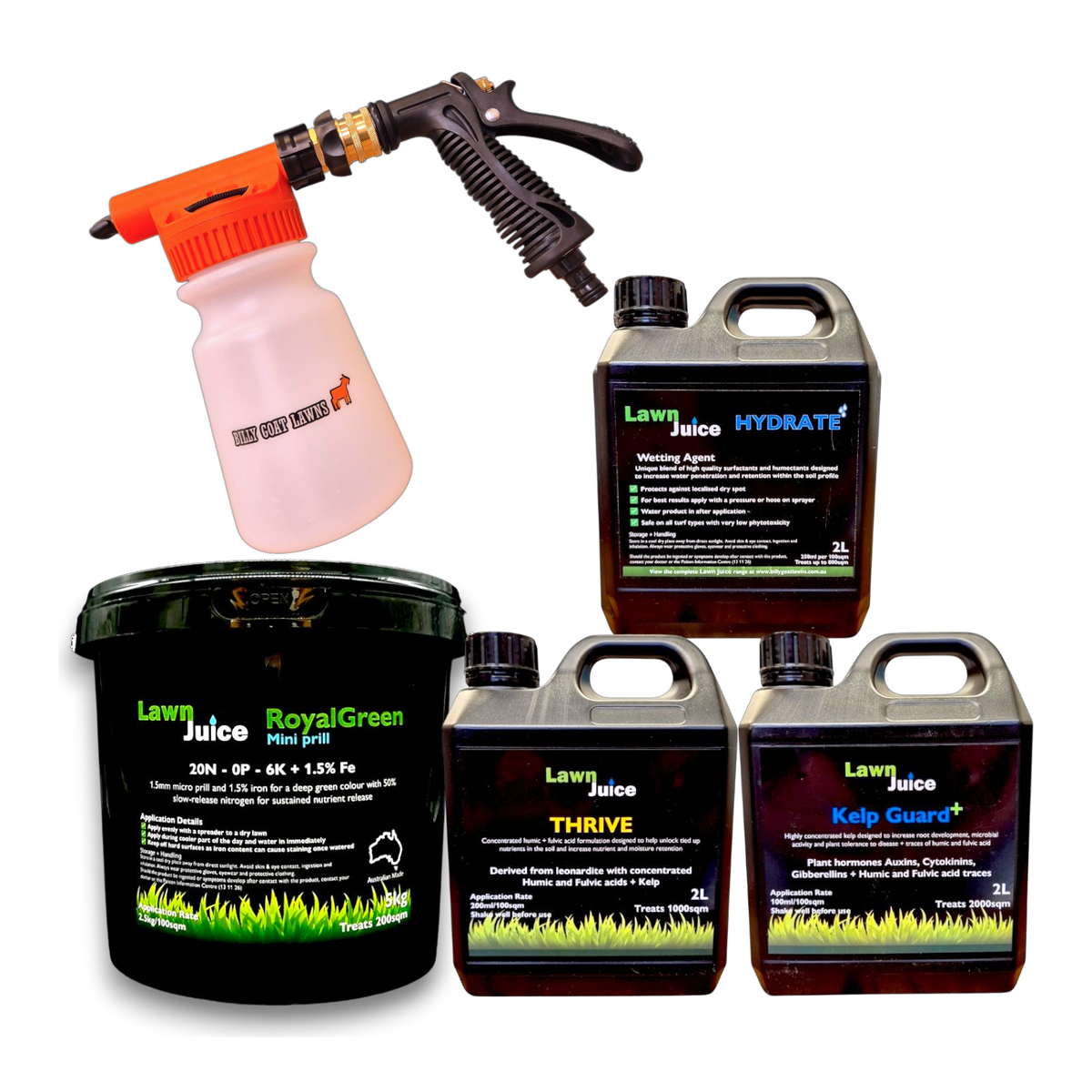 Lawn Rejuvenation Bundle medium size with 1L hose on sprayer option included
