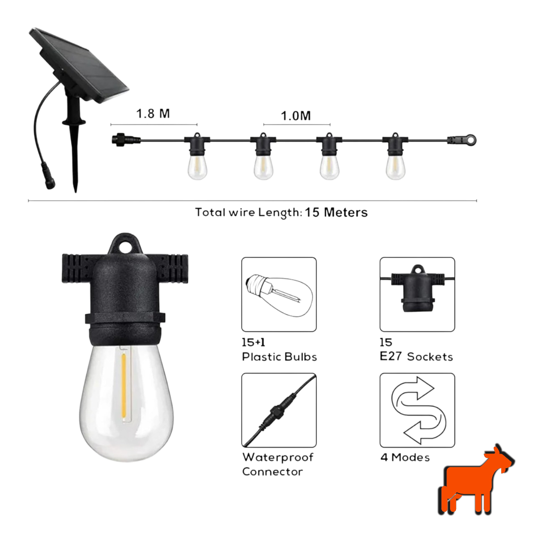 Solar Garden Festoon Lights | Waterproof Outdoor String Lights