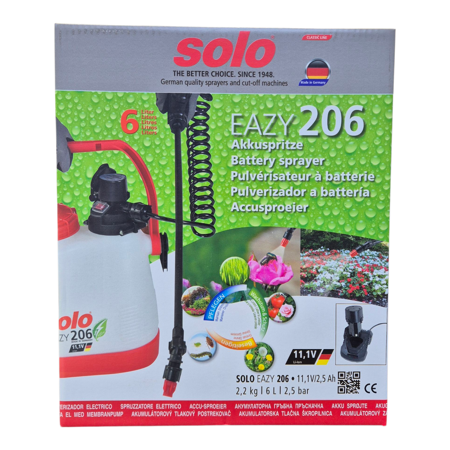 Solo 206 spiral hose and adjustable universal hollow cone nozzle close-up