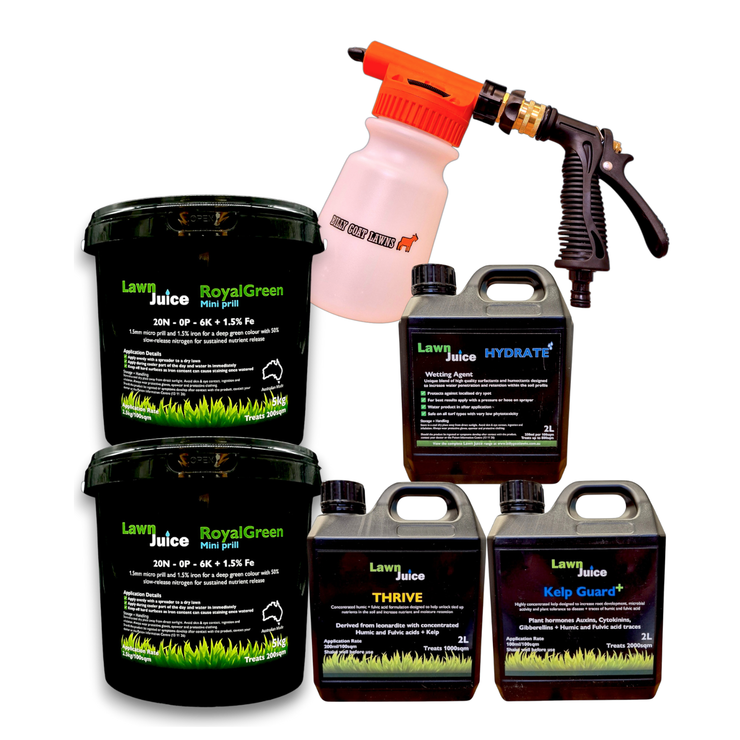 Mighty’s lawn care bundles including fertiliser, wetting agents and lawn revival kits for Australian lawn recovery and improvement