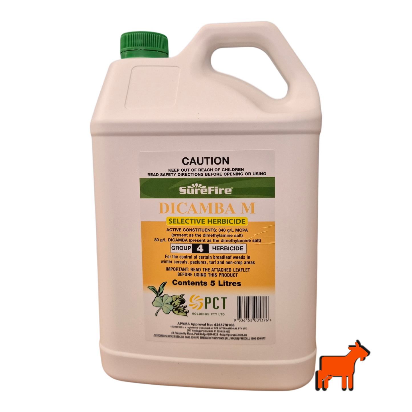 Front view of Dicamba M herbicide packaging for lawn weed control