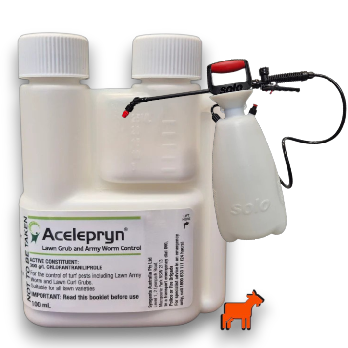 Acelepryn Liquid 100ml with 7-litre pressure sprayer bundle option for treating lawn grubs and armyworm