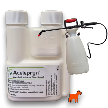 Acelepryn Liquid 100ml with 7-litre pressure sprayer bundle option for treating lawn grubs and armyworm