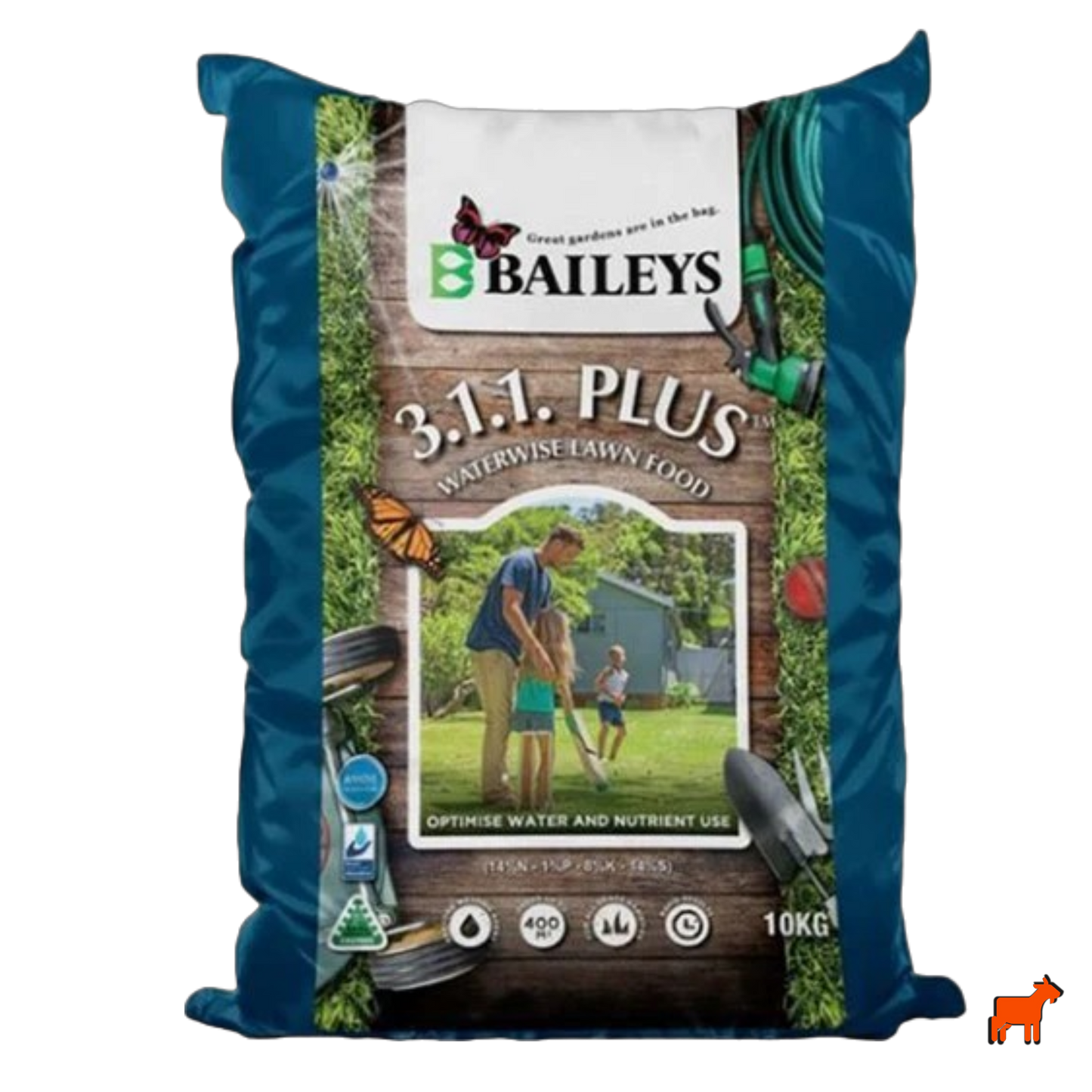 Baileys 3.1.1 Plus 10kg mini-prill granular fertiliser with Grosorb wetting agent for new lawn establishment and hydrophobic soils