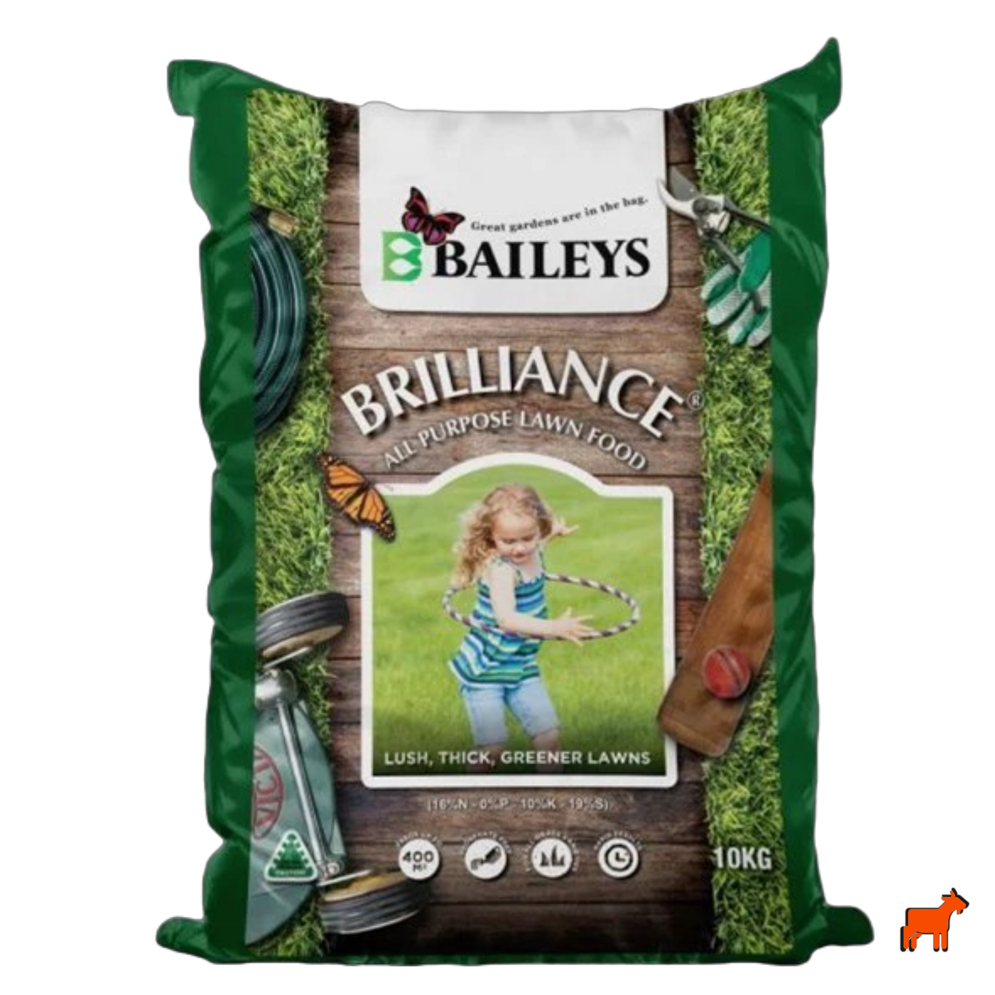 Baileys Brilliance with Grosorb 20kg phosphate-free granular fertiliser for coastal and WA lawns