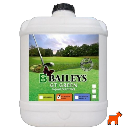 Baileys GT Green Plus 20L liquid iron and nitrogen fertiliser – 4.3% Fe and 2% Mn for deep green lawn colour