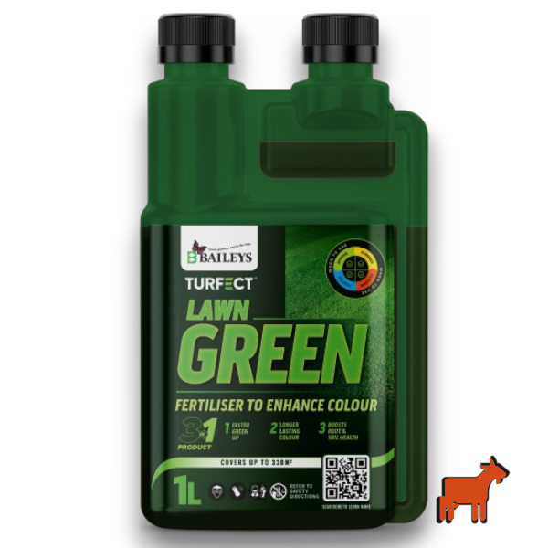 Baileys Lawn Green 1L liquid iron fertiliser – 6.4%Fe, no nitrogen for deep green lawn colour without excessive growth