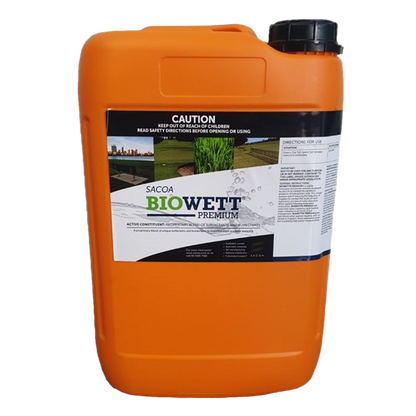 Biowett Premium 2L and 4L wetting agent bottles – SACOA soil wetter for residential and commercial turf