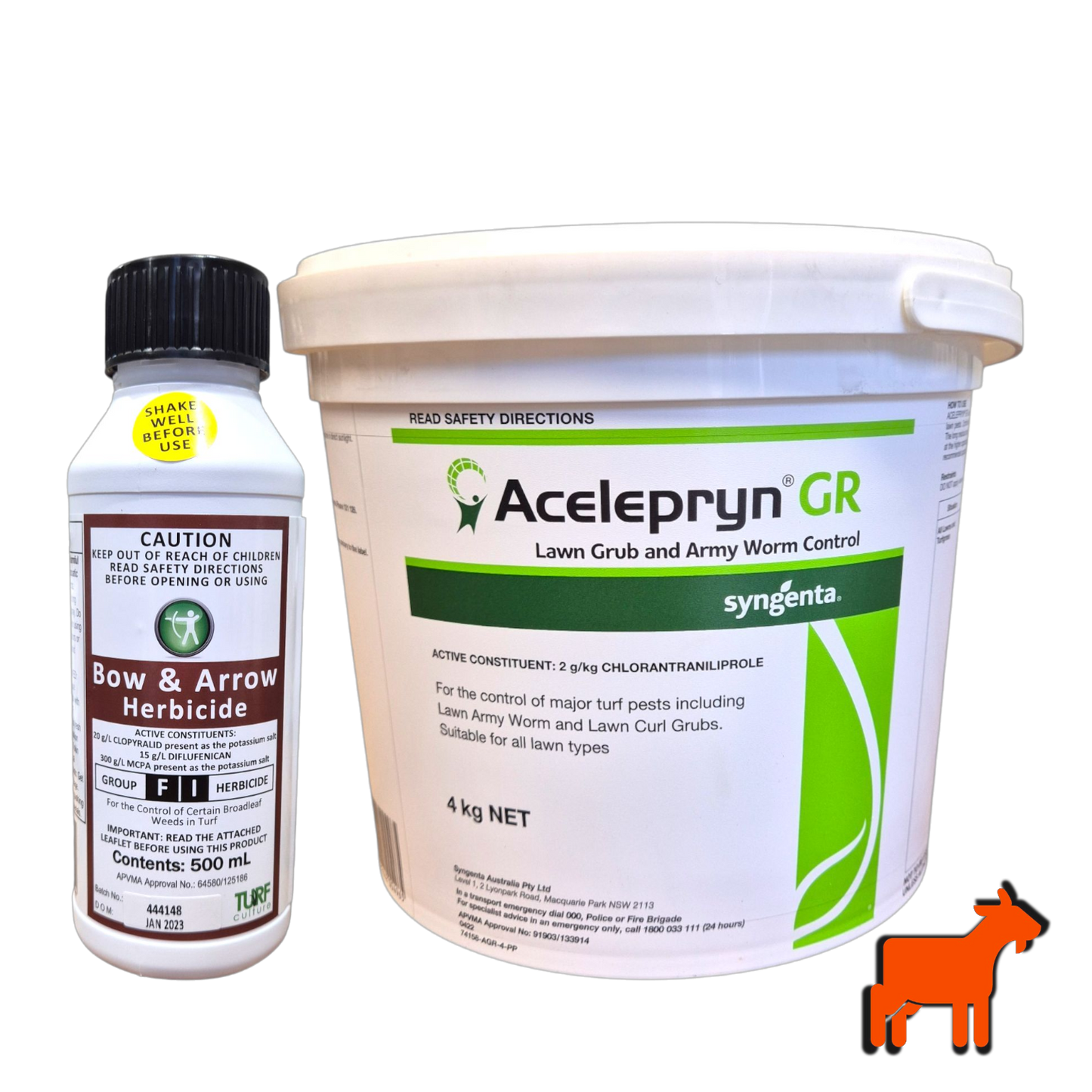 Bow and Arrow herbicide and Acelepryn insecticide lawn bundle pack for weed and pest control