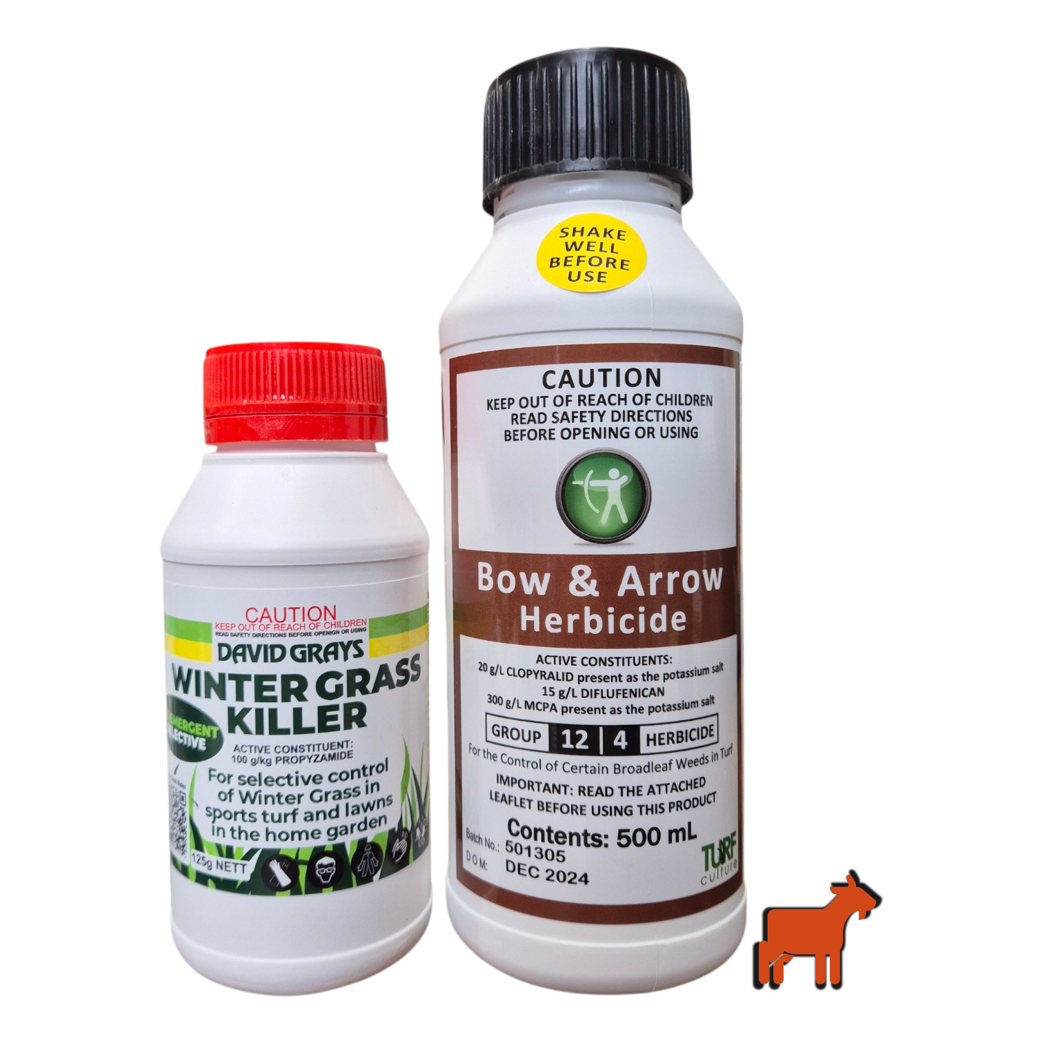 Bow and Arrow 500ml herbicide and David Grays Wintergrass Killer 125g lawn weed control bundle