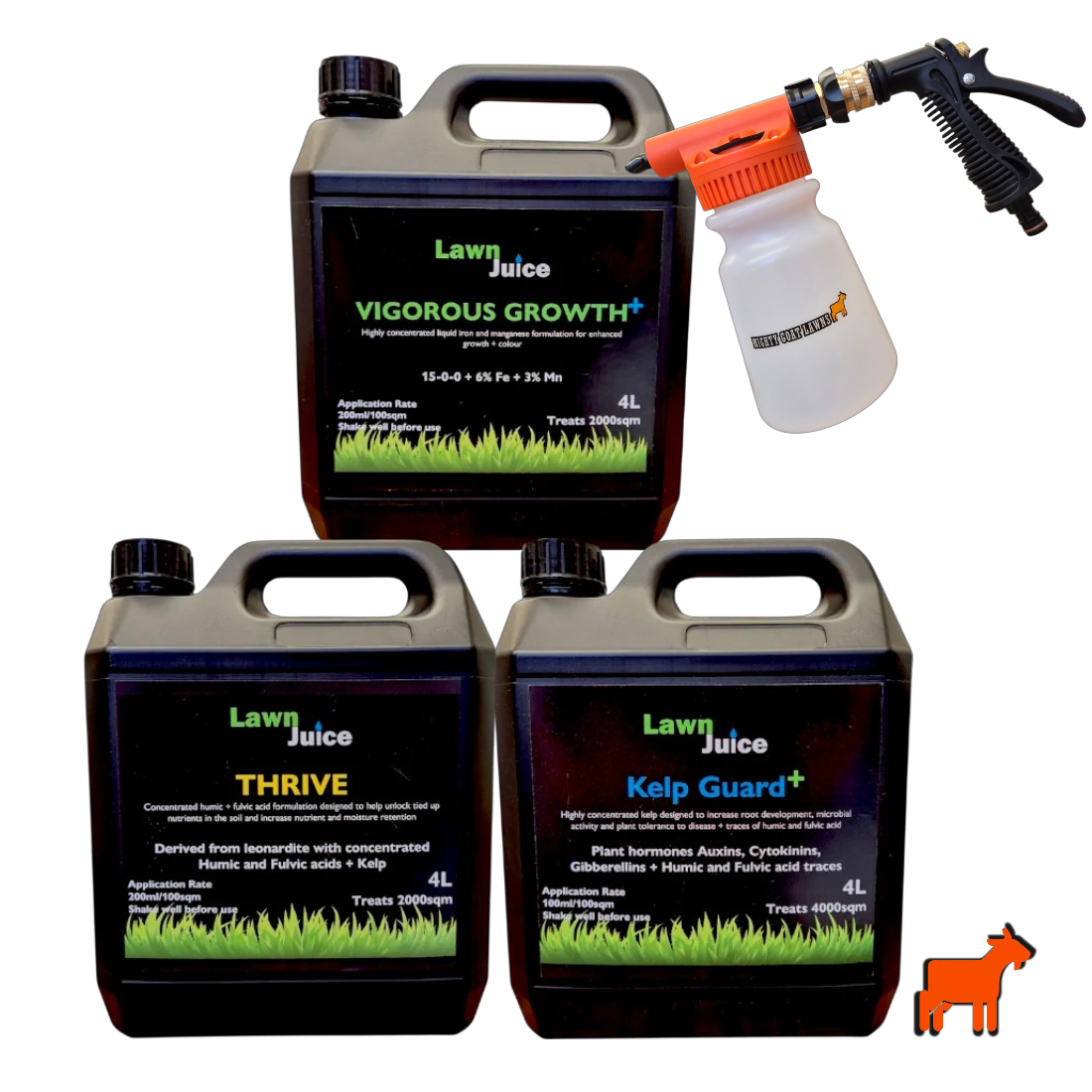 Lawn Juice 4L bundle with sprayer – Kelp, Humic Acid and Nitrogen liquid fertiliser set