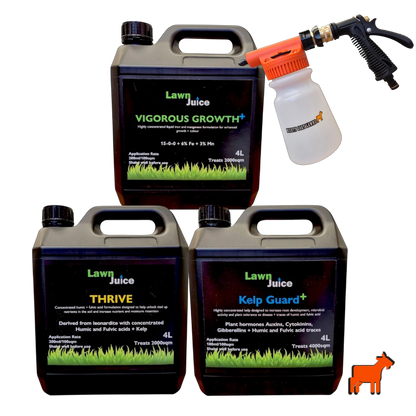 Lawn Juice 4L bundle with sprayer – Kelp, Humic Acid and Nitrogen liquid fertiliser set