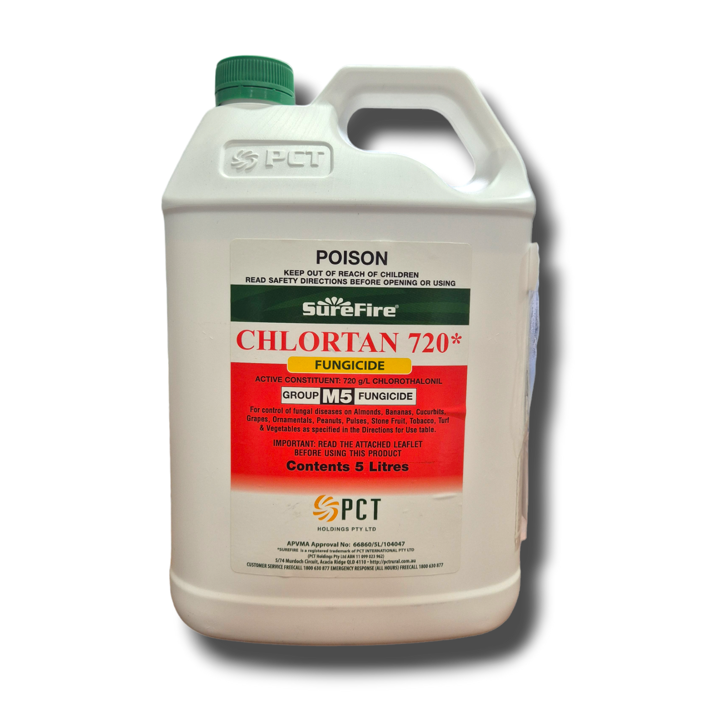 Chlortan 720 Fungicide product label showing Chlorothalonil 720g/L active ingredient and application rates