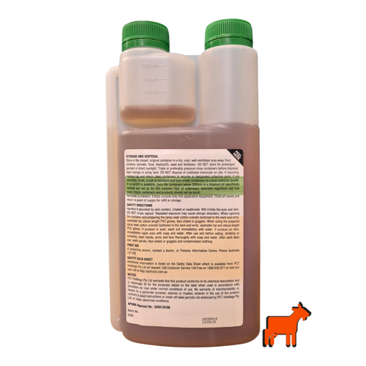 Back view of Dicamba M herbicide packaging for lawn weed control