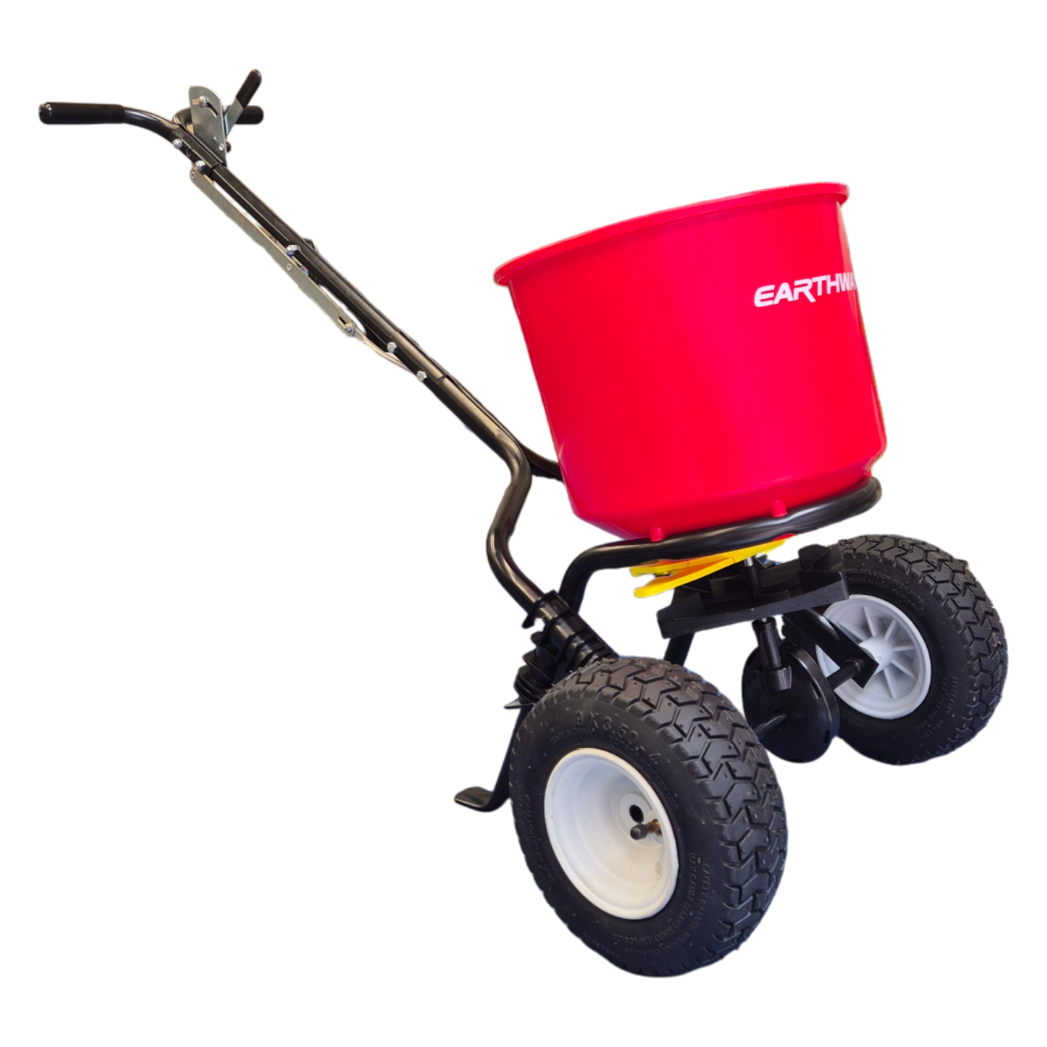 EarthWay 2600A professional-quality broadcast spreader showing powder-coated steel frame and poly hopper