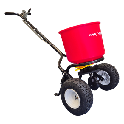 EarthWay 2600A professional-quality broadcast spreader showing powder-coated steel frame and poly hopper