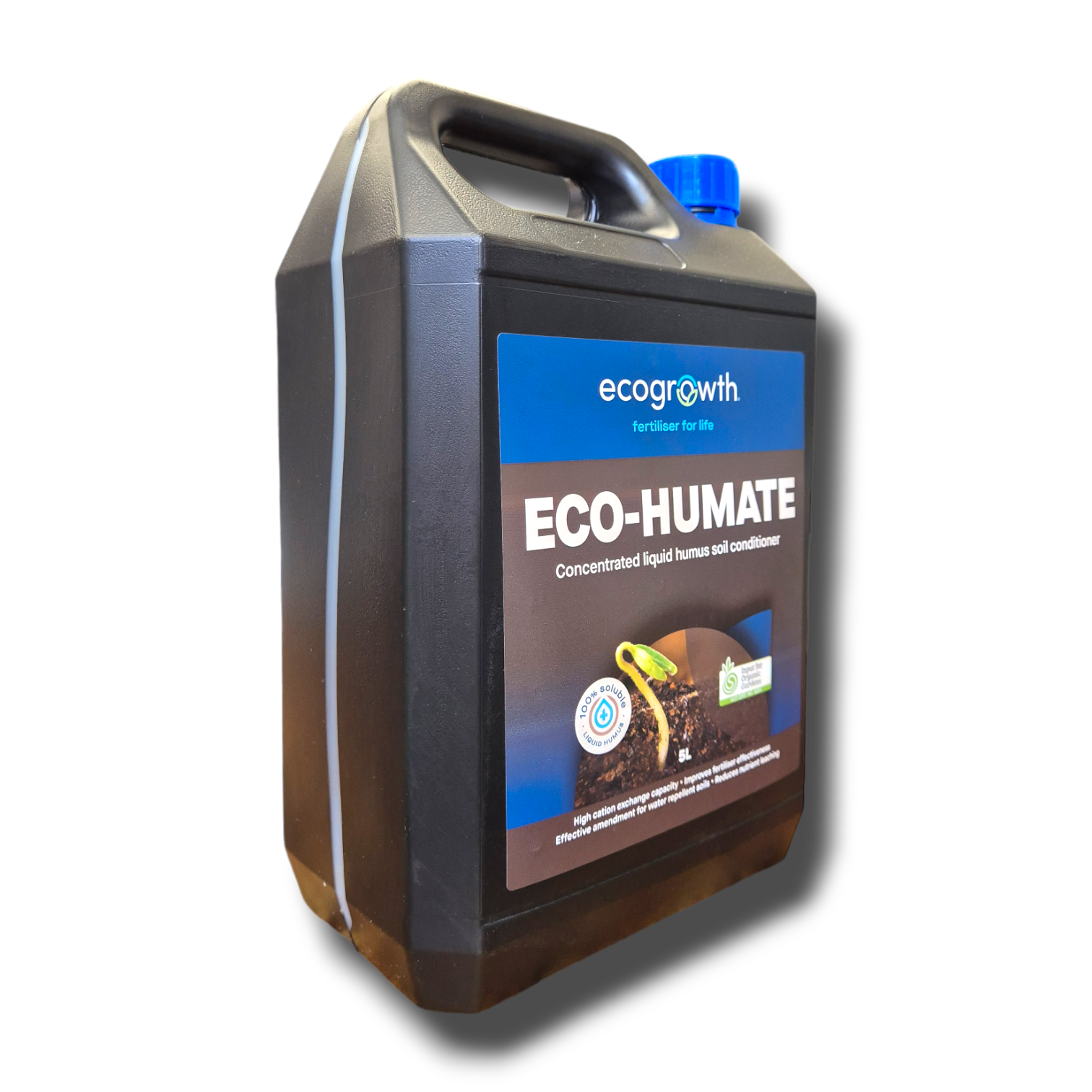 EcoGrowth Eco Humate 5L being connected to garden hose for easy lawn application – hose-on spray method