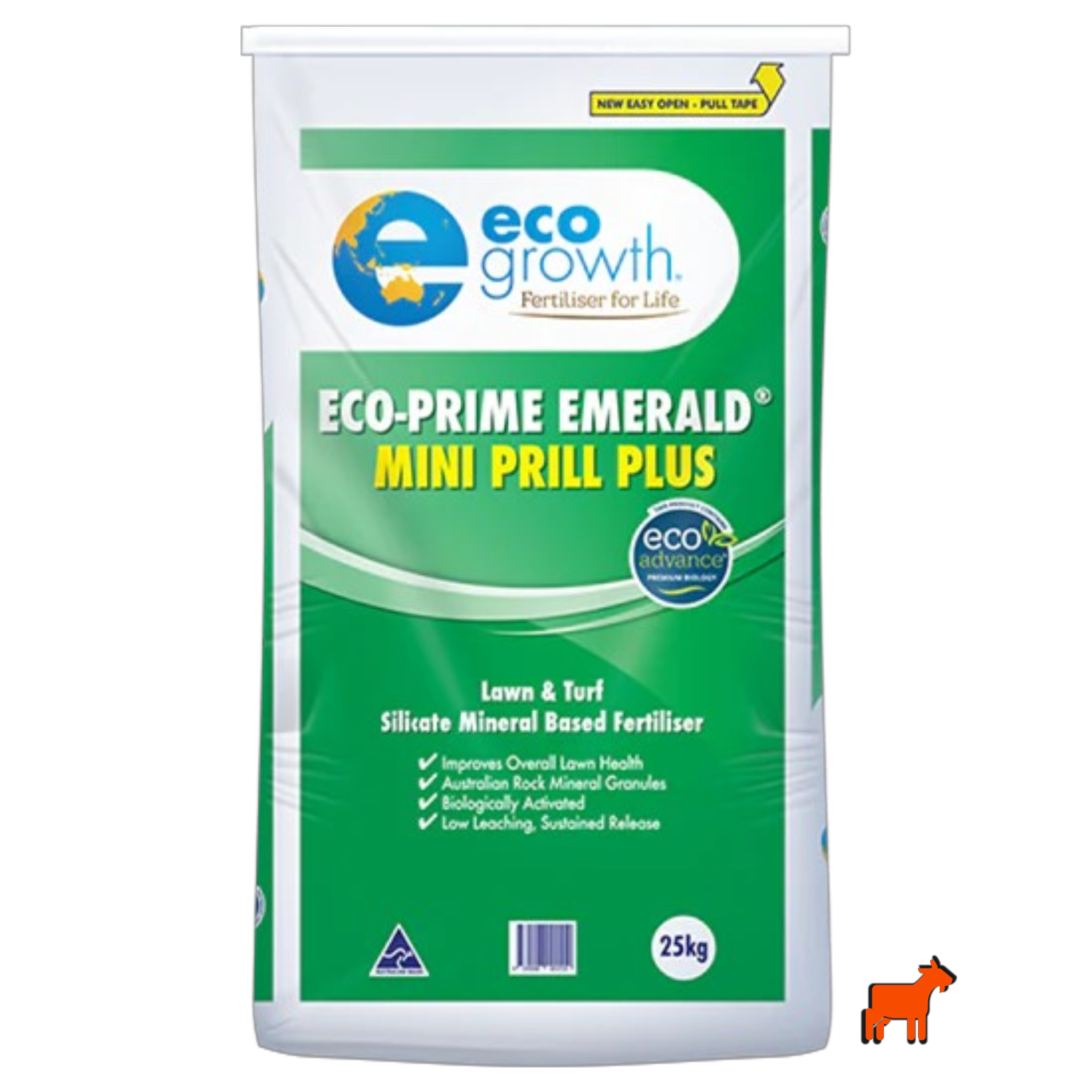 EcoGrowth Eco Prime Emerald 25kg 1-2mm mini prill rock-mineral turf fertiliser bag – biologically activated NPK for premium lawns