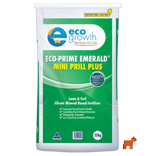 EcoGrowth Eco Prime Emerald 25kg 1-2mm mini prill rock-mineral turf fertiliser bag – biologically activated NPK for premium lawns