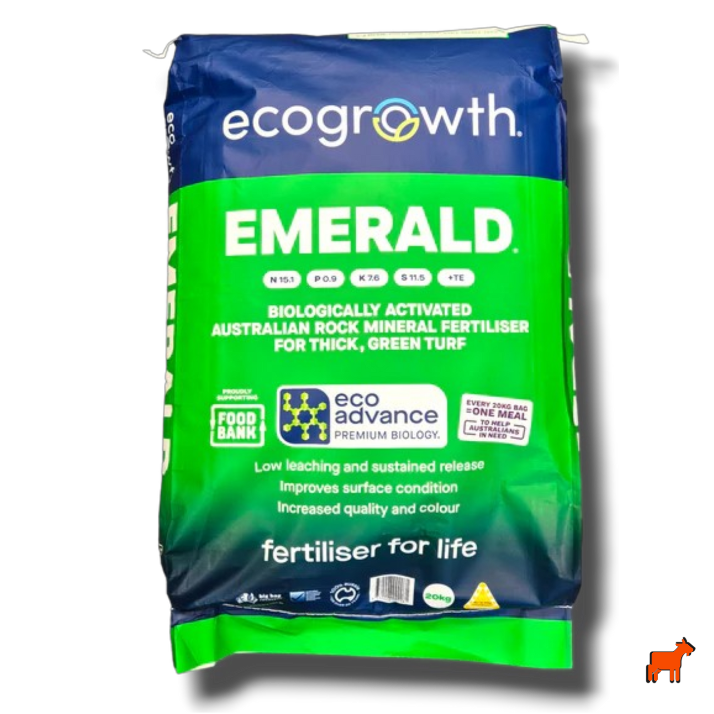 EcoGrowth Eco Prime Emerald lawn fertiliser range – 10kg and 20kg granular rock mineral fertiliser with sustained release biology