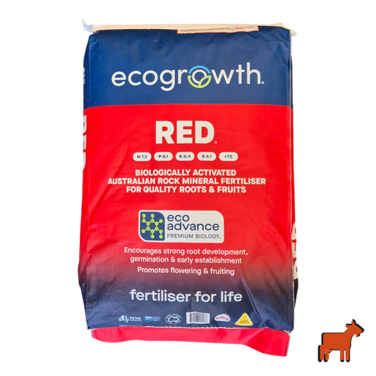 EcoGrowth Eco Prime Red 20kg organic granular lawn fertiliser with mycorrhizal biology – bag product shot