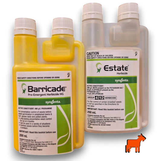 Estate and Barricade herbicide bundle for lawn weed control and prevention