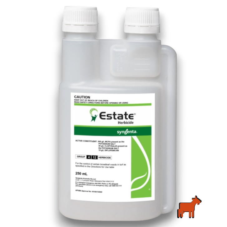 Estate Herbicide 250ml concentrate bottle – Syngenta selective broadleaf herbicide for Australian lawns