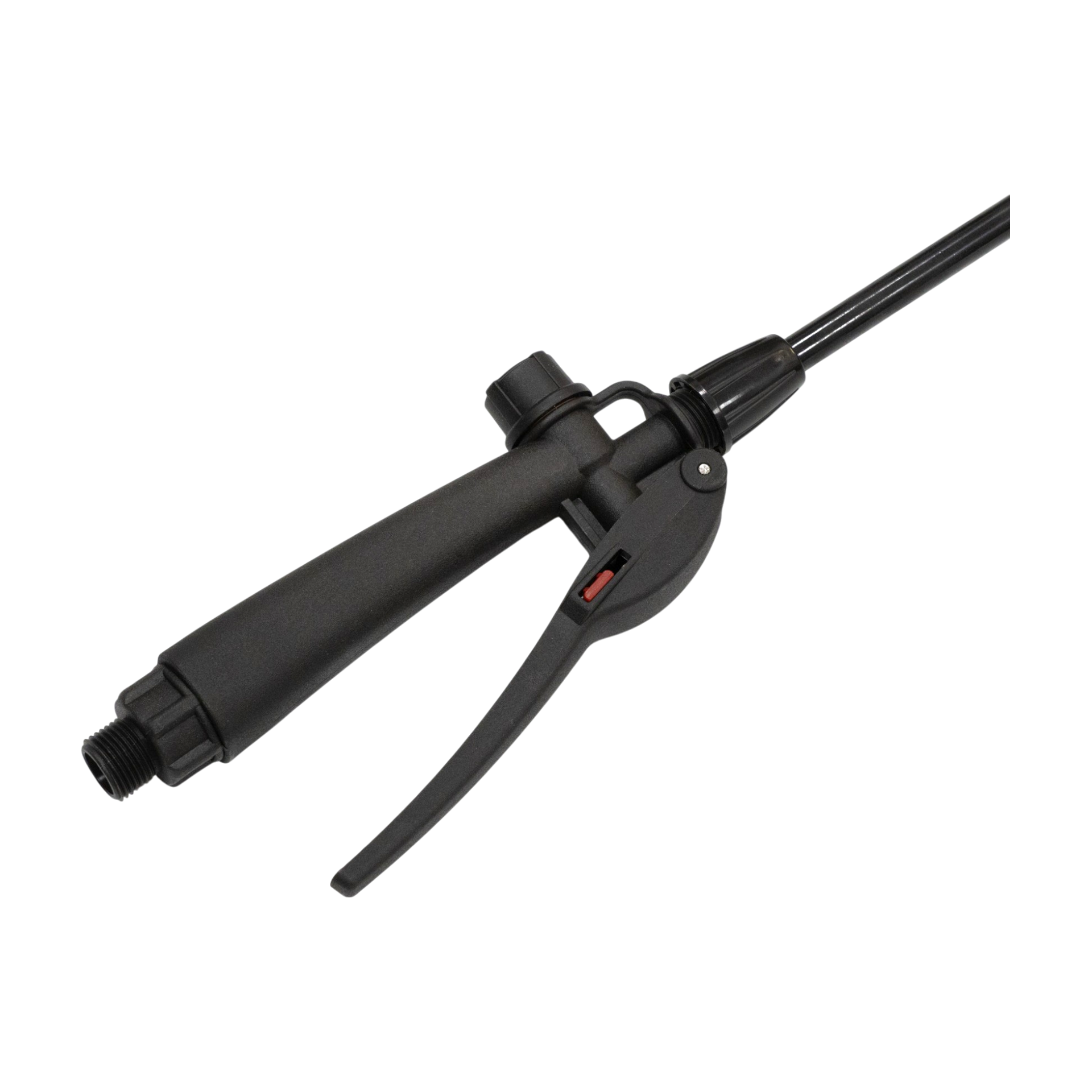 FlowZone Typhoon3 boom M18 wand and gun handle detail showing sprayer attachment mechanism