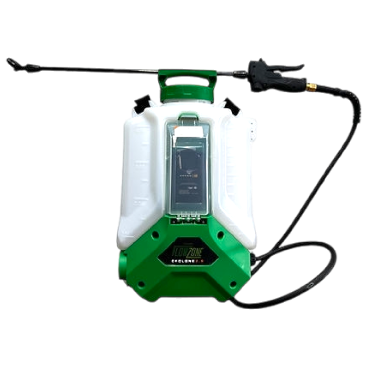 FlowZone Zephyr backpack sprayer showing battery adapter fitted – compatible with Makita, Milwaukee and DeWalt