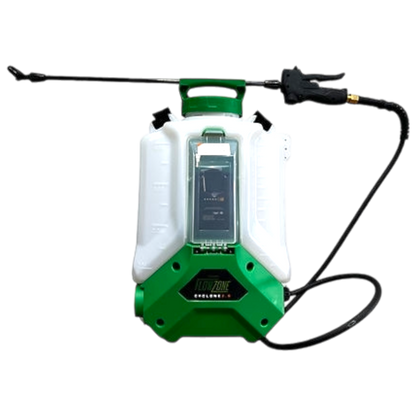FlowZone Zephyr backpack sprayer showing battery adapter fitted – compatible with Makita, Milwaukee and DeWalt