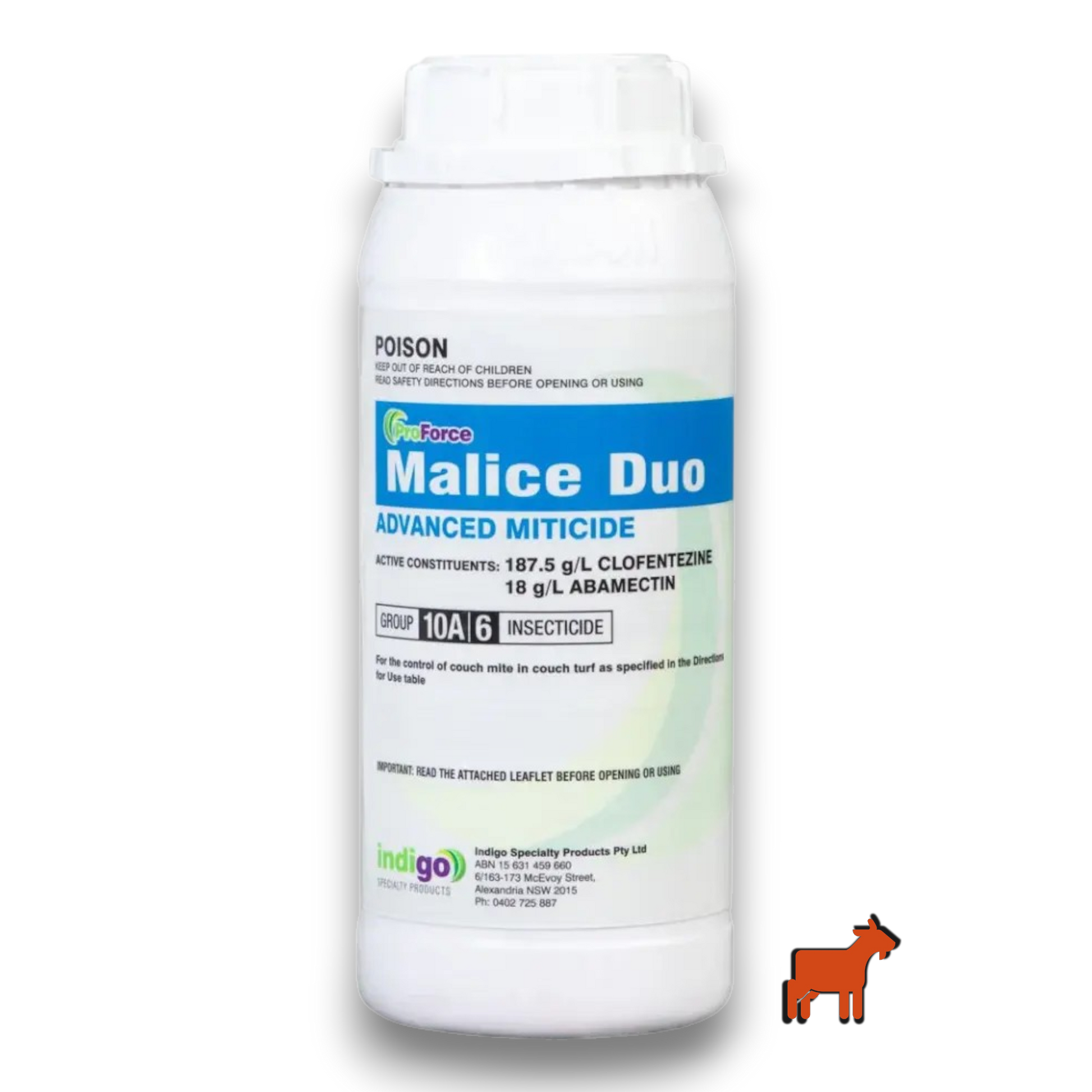 Indigo Malice Duo 1L dual-active couch mite miticide for Australian couch grass lawns