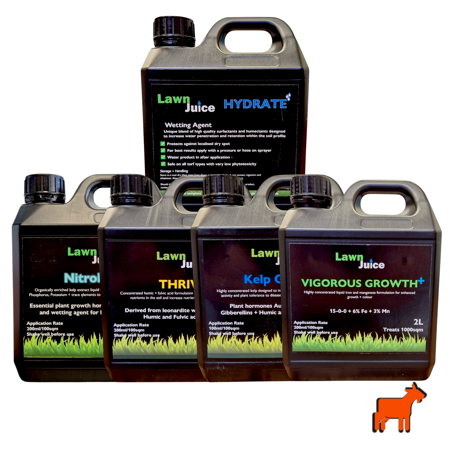 Lawn Juice complete liquid bundle – Hydrate, NitroKelp, Thrive, Kelp Guard+ and Vigorous Growth+ (2L)