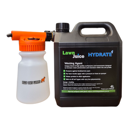 Lawn Juice Hydrate 4L wetting agent bottle for medium to large Australian lawns