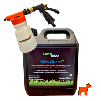 Lawn Juice Kelp Guard+ 4L with hose-on sprayer for convenient lawn biostimulant application