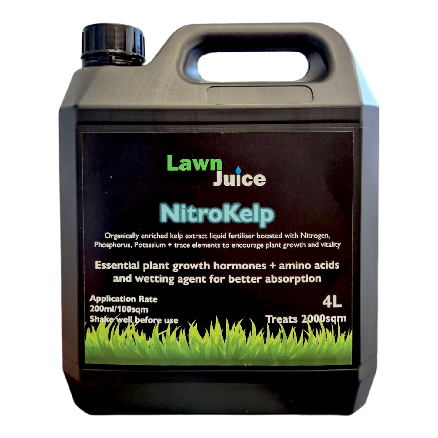 Lawn Juice NitroKelp 4L organic liquid kelp fertiliser bottle for larger lawn coverage