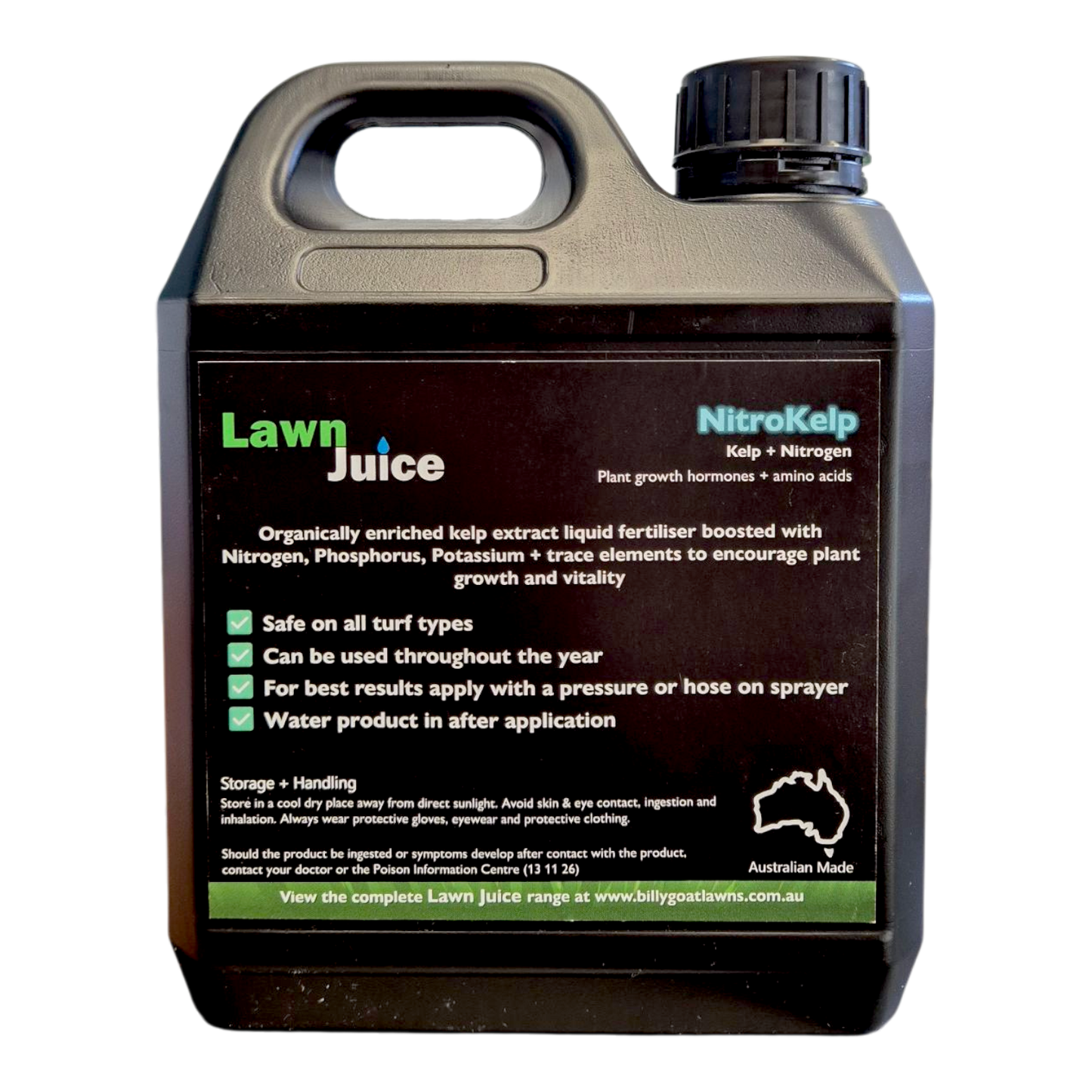Lawn Juice NitroKelp rear label showing application rates
