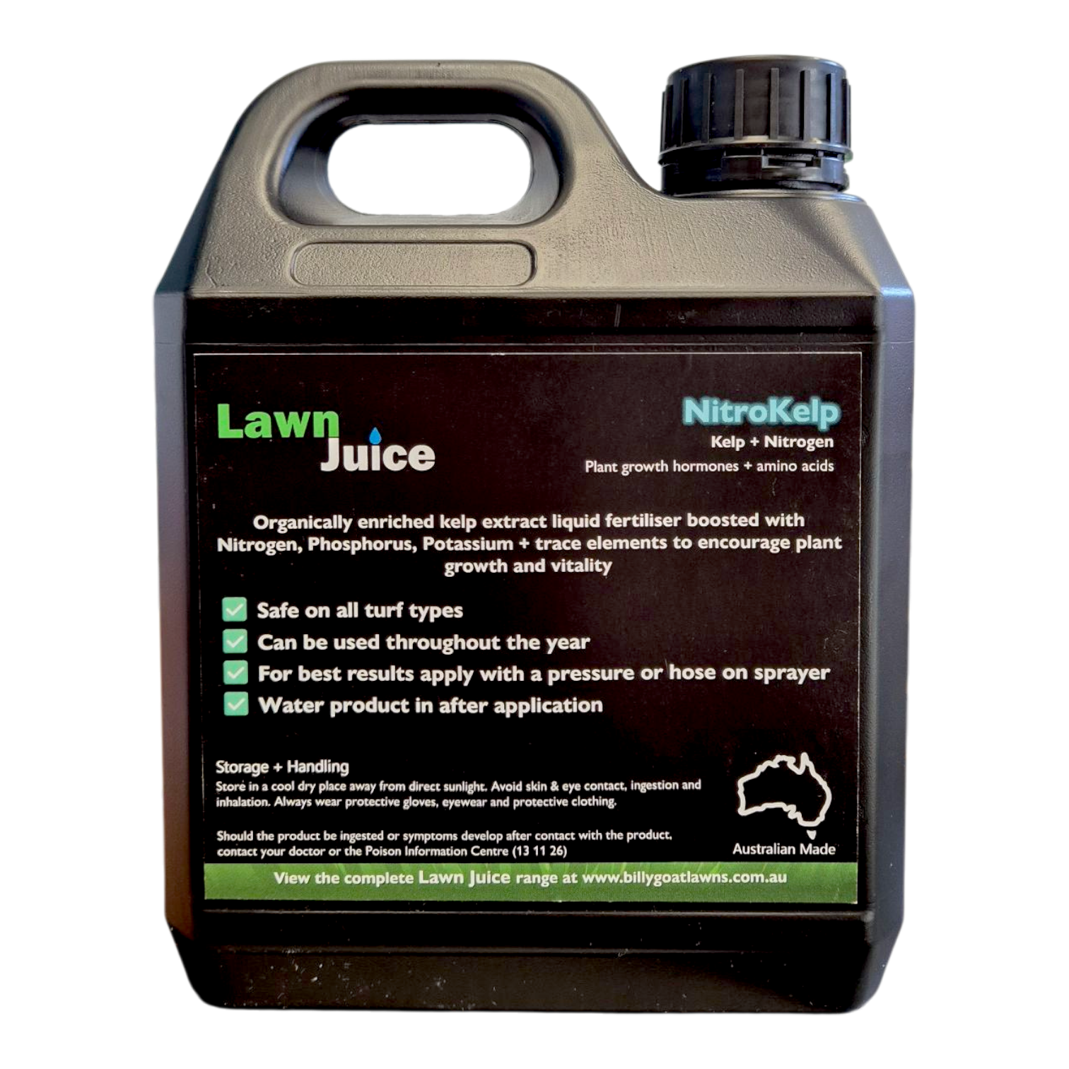 Lawn Juice NitroKelp rear label showing application rates