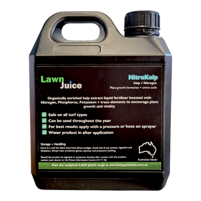 Lawn Juice NitroKelp rear label showing application rates