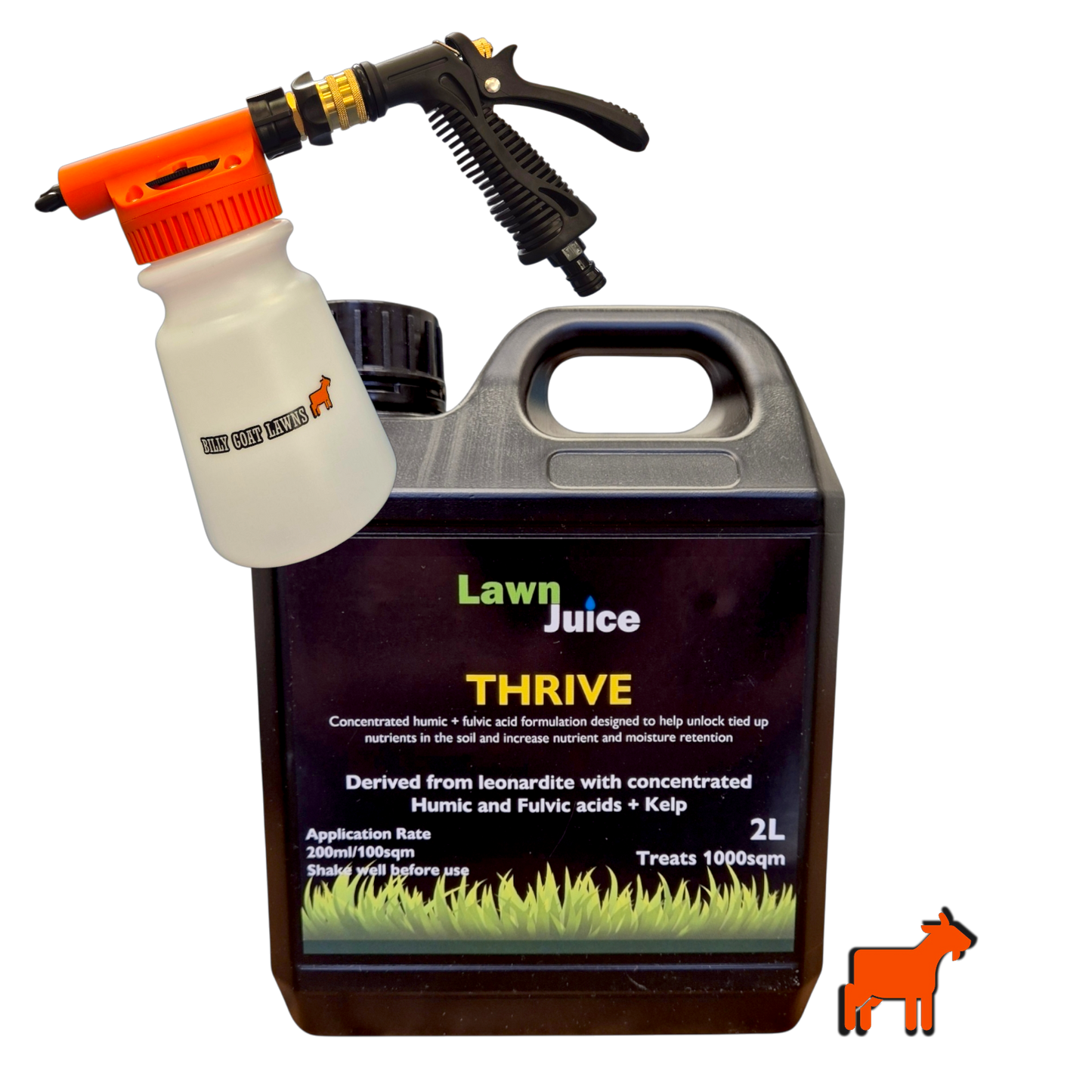 Lawn Juice Thrive 2L with hose-on sprayer for easy soil conditioner application