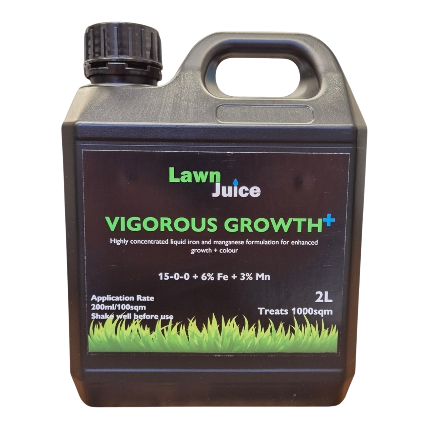 Lawn Juice Vigorous Growth+ 2L liquid iron and manganese fertiliser for deep green lawn colour – front product shot