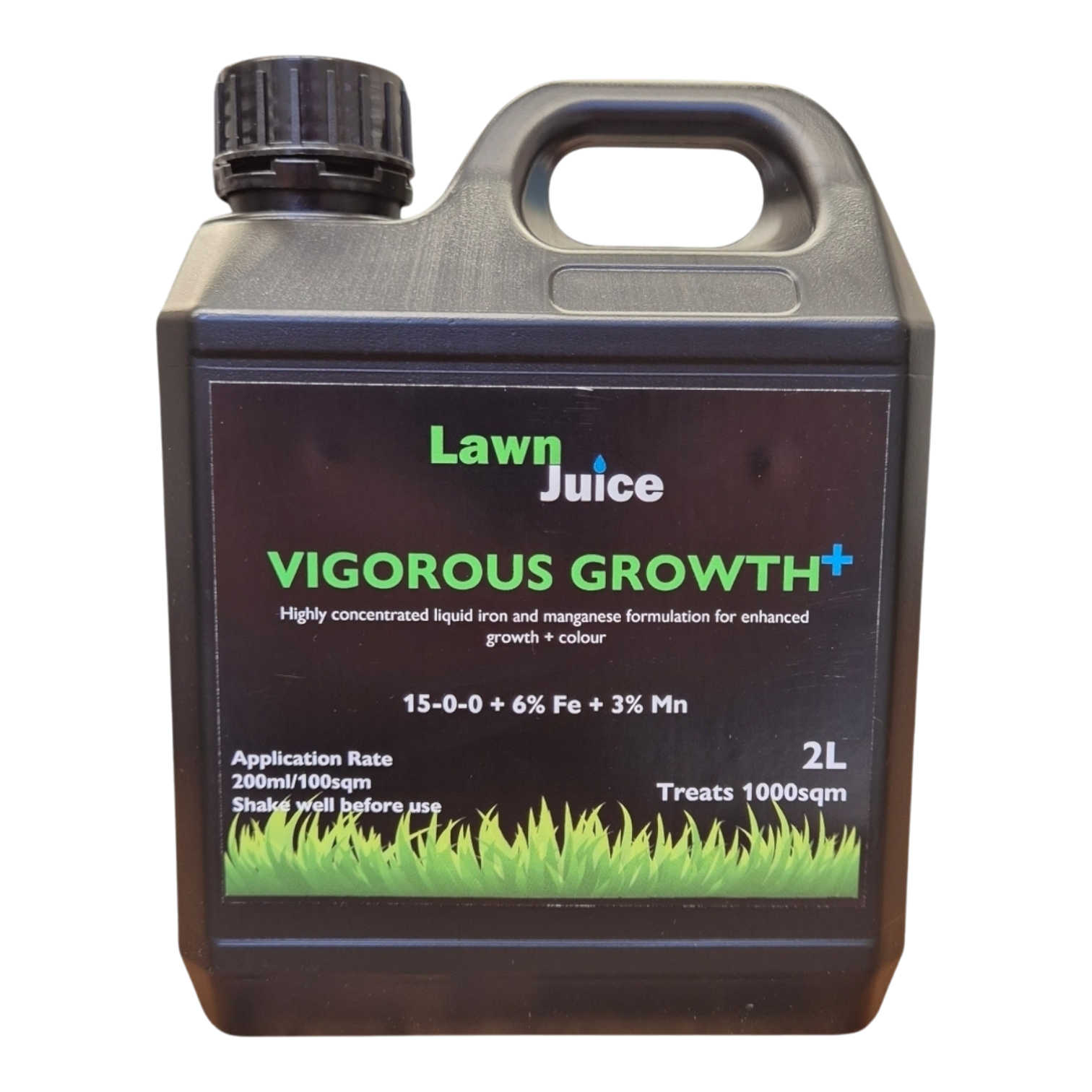 Lawn Juice Vigorous Growth+ 2L liquid iron and manganese fertiliser for deep green lawn colour – front product shot