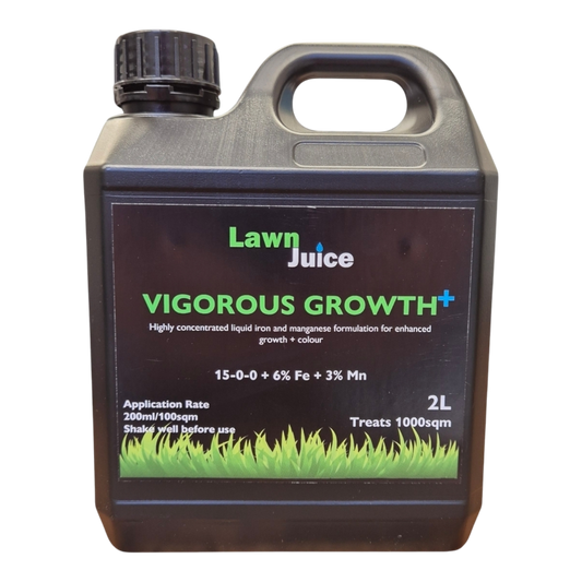 Lawn Juice Vigorous Growth+ 2L liquid iron and manganese fertiliser for deep green lawn colour – front product shot