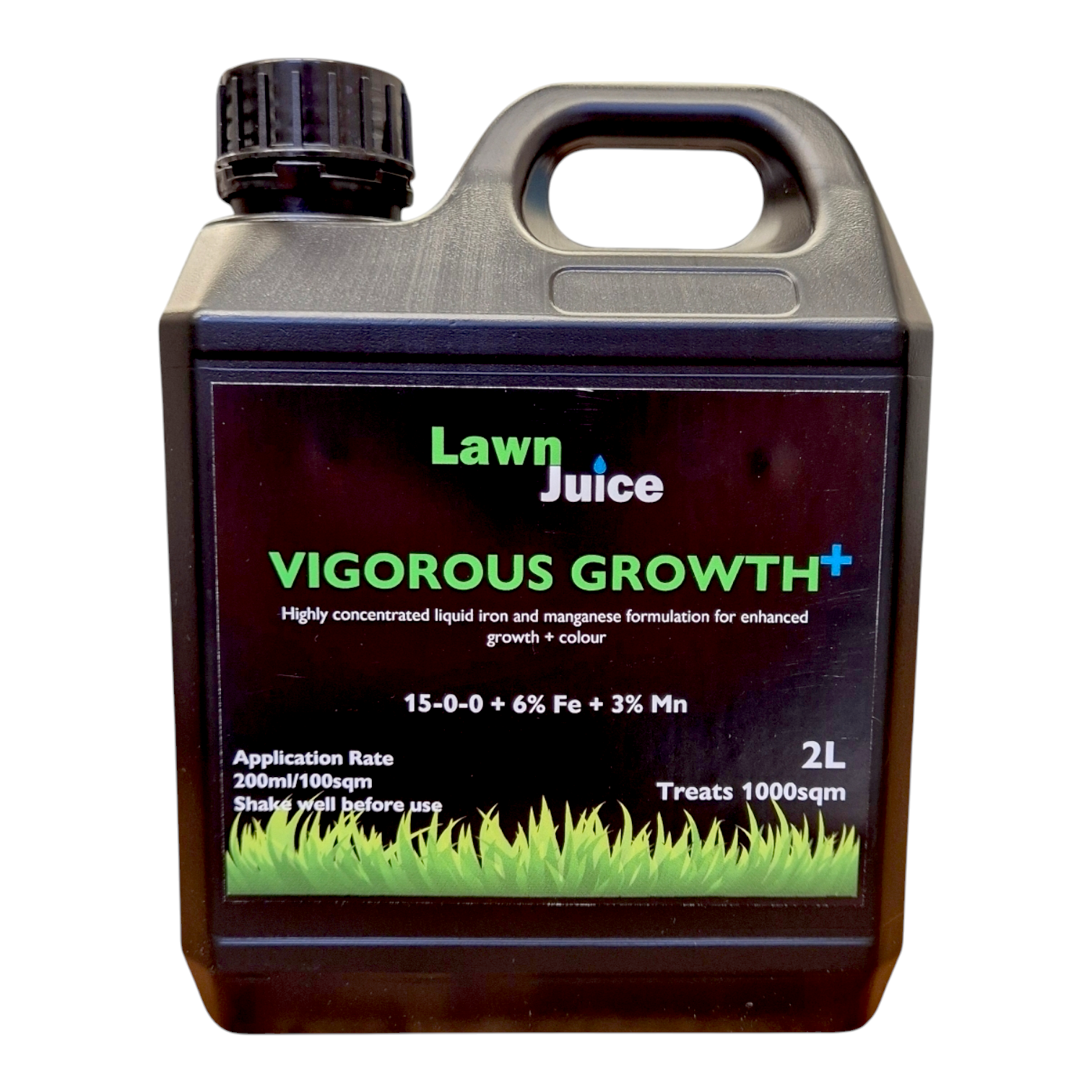 Lawn Juice Vigorous Growth+ liquid fertiliser with 6% iron for deep green colour and growth in winter