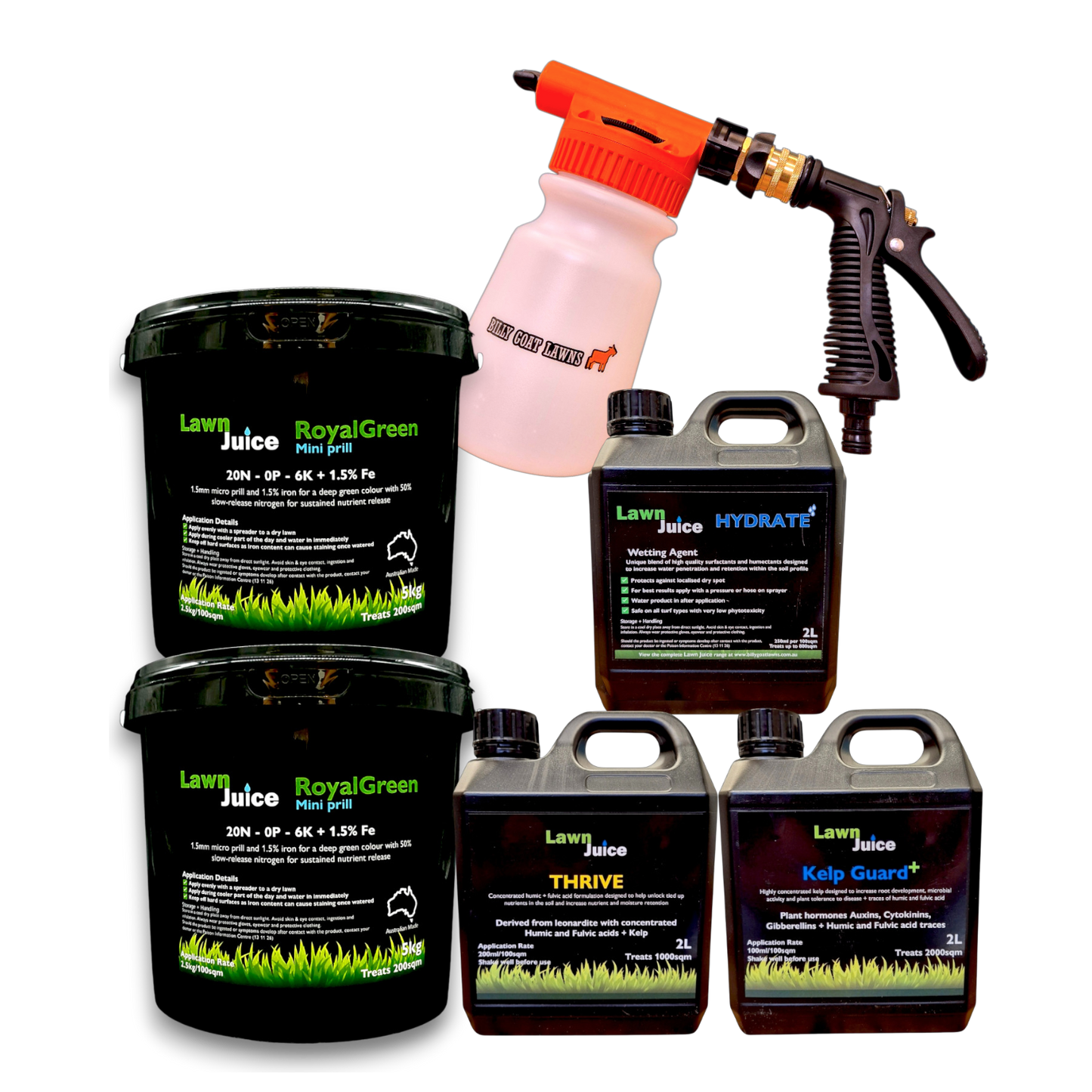 Lawn Rejuvenation Bundle large with 1l hose one sprayer for treating up to 400m² of dead or bare lawn