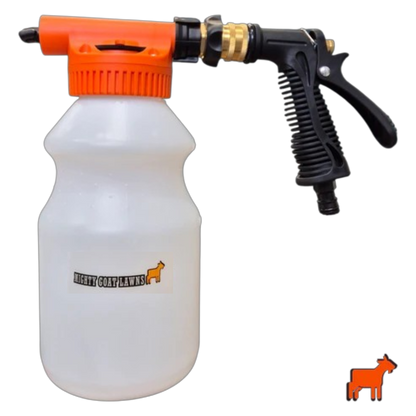 Mighty Goat Lawns hose-on sprayer 1L and 2L product range in orange