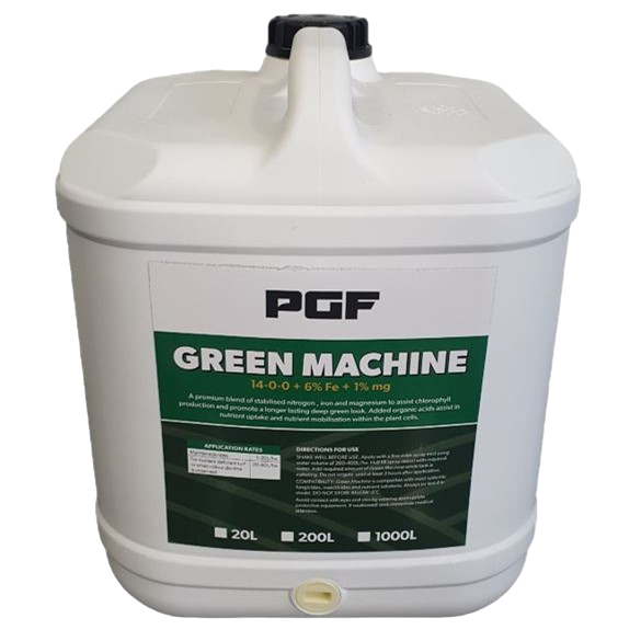 PGF Green Machine 20L liquid iron fertiliser for large lawn areas and commercial turf applications