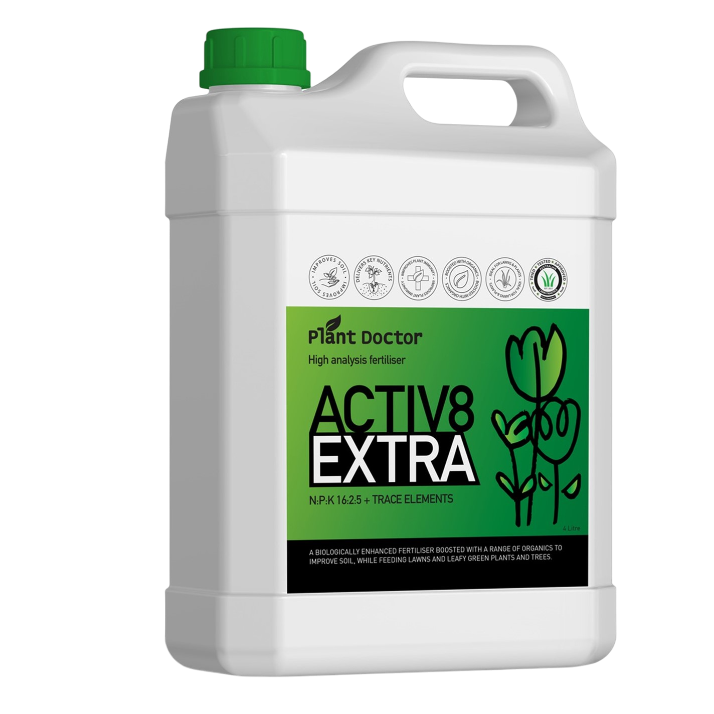 Plant Doctor Activ8EXTRA 4L biologically boosted liquid fertiliser for larger lawns and gardens