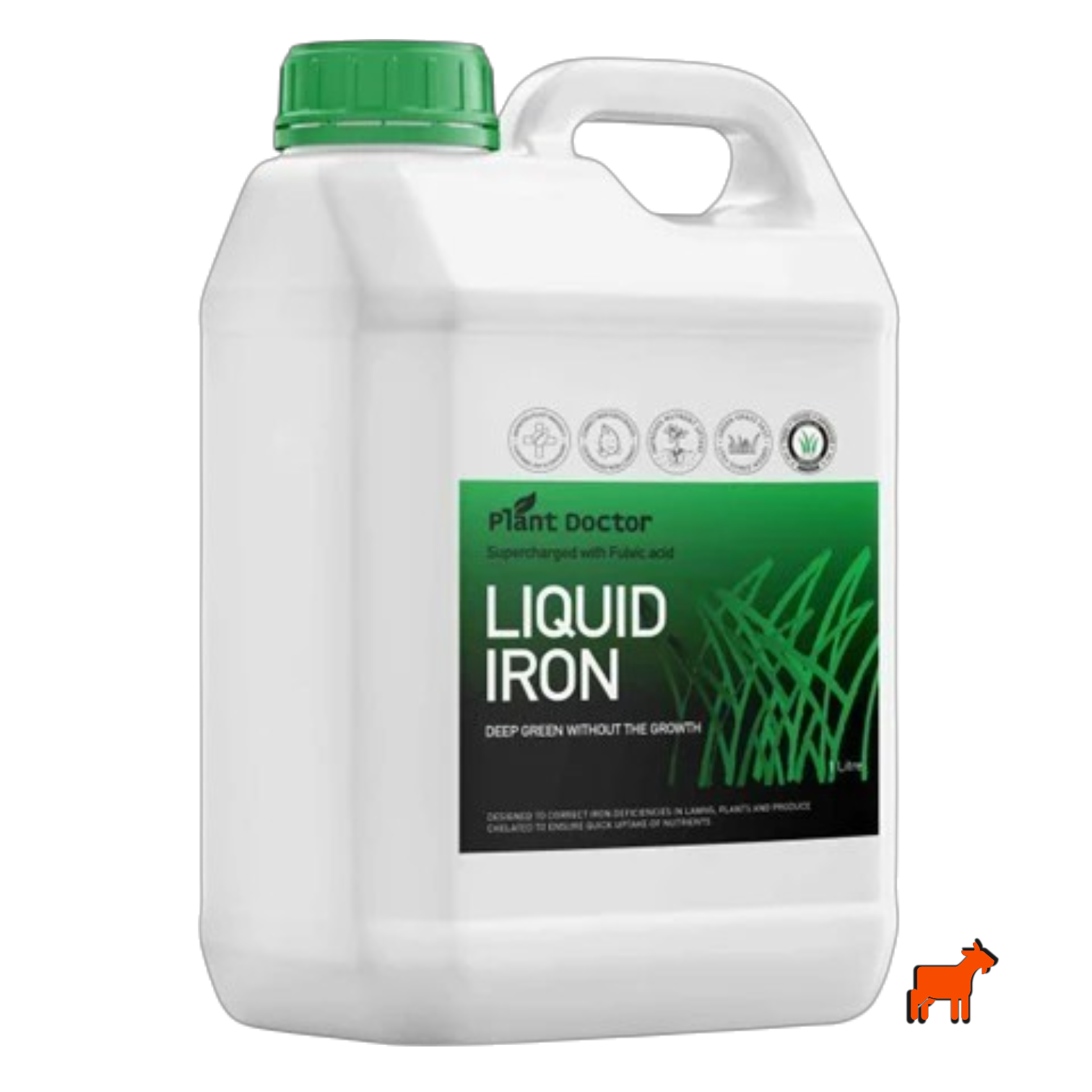Plant Doctor Liquid Iron 1L front product shot – 7%Fe liquid iron fertiliser with fulvic acid for deep green lawn colour