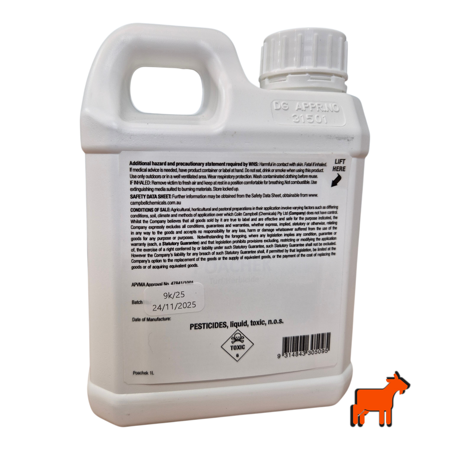 Poachek wintergrass herbicide back label showing directions for use and safety information